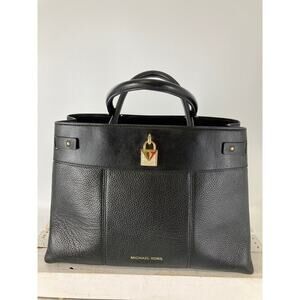 MICHAEL KORS LARGE BLACK LEATHER HANDBAG WITH LOCK CHARM